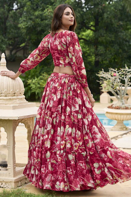 Trendy Georgette Fabric Maroon Color Readymade Lehenga