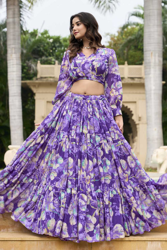 Exclusive Lavender Color Readymade Lehenga In Georgette Fabric