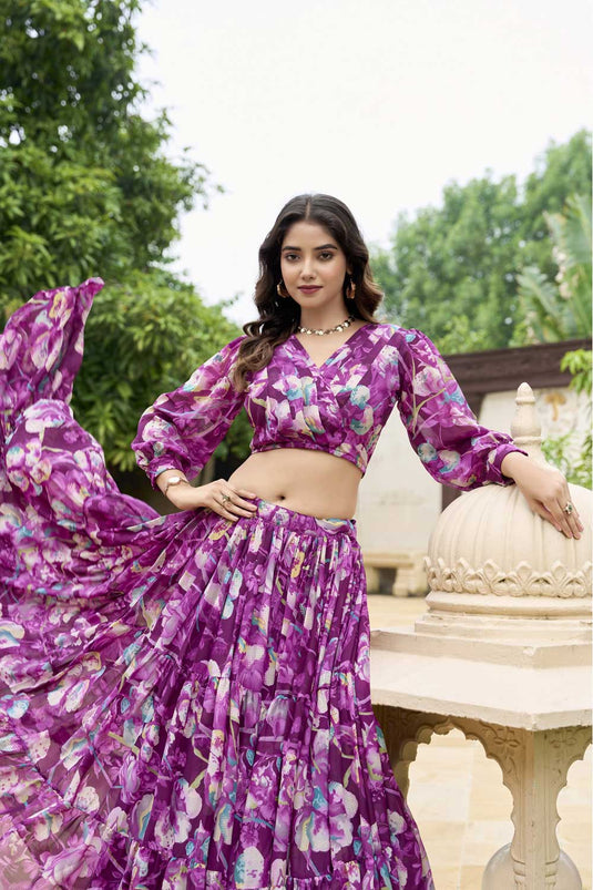 Attractive Georgette Fabric Purple Color Readymade Lehenga