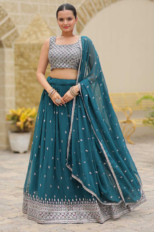 Beguiling Function Style Teal Color Georgette Fabric Lehenga