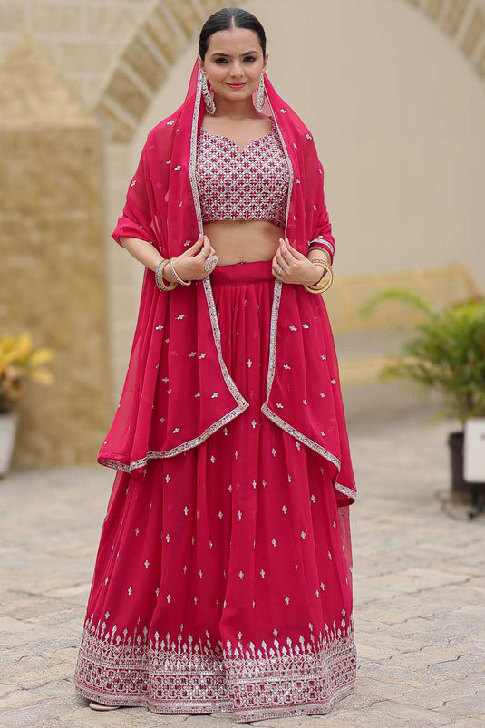 Incredible Function Style Georgette Fabric Rani Color Lehenga