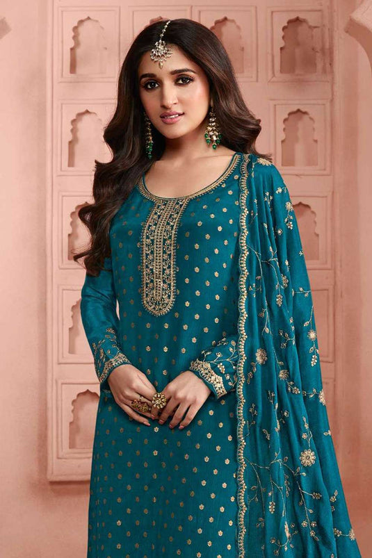 Nidhi shah Teal Color Trendy Dola Silk Salwar Suit