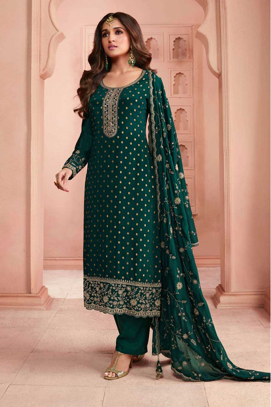 Nidhi shah Green Color Tempting Dola Silk Salwar Suit