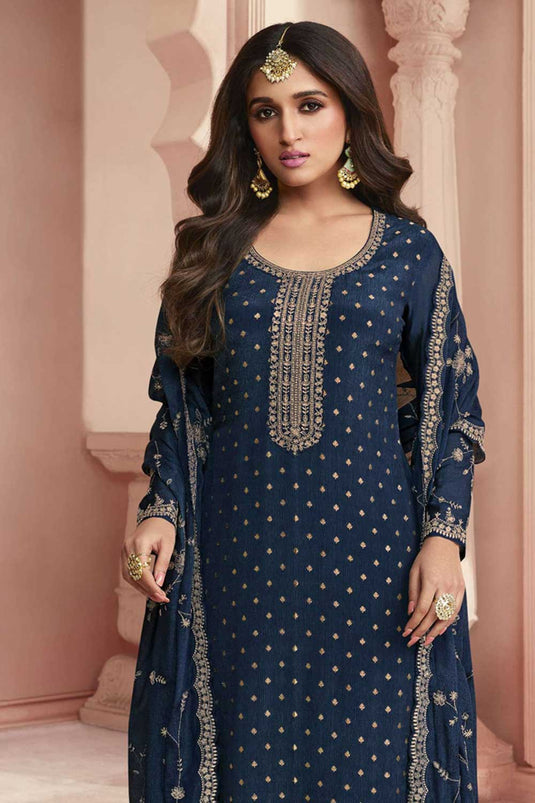 Nidhi shah Navy Blue Color Awesome Dola Silk Salwar Suit