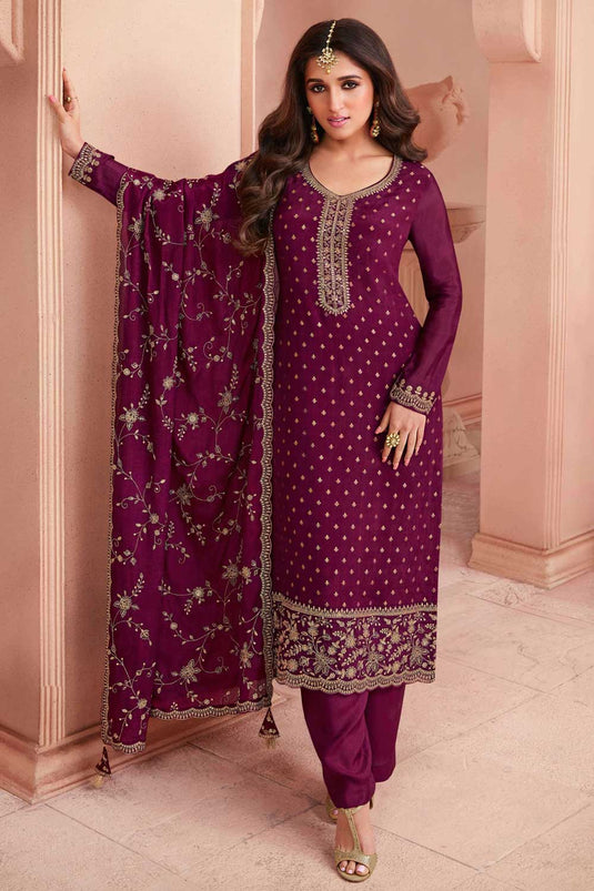 Nidhi shah Beatific Dola Silk Salwar Suit In Wine Color