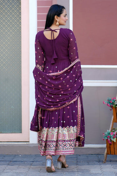 Purple Embroidered Readymade Anarkali Salwar Suit In Georgette Fabric