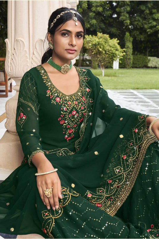 Green Color Georgette Fabric Awesome Sharara Suit