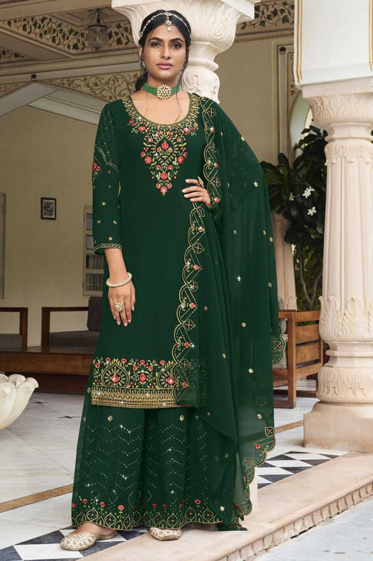 Green Color Georgette Fabric Awesome Sharara Suit