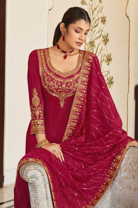 Classic Pink Color Pakistani Replica Suit In Vichitra Fabric