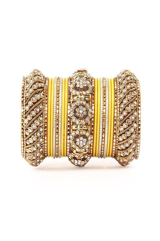 Glamorous Yellow Color Alloy Material Bangle Set