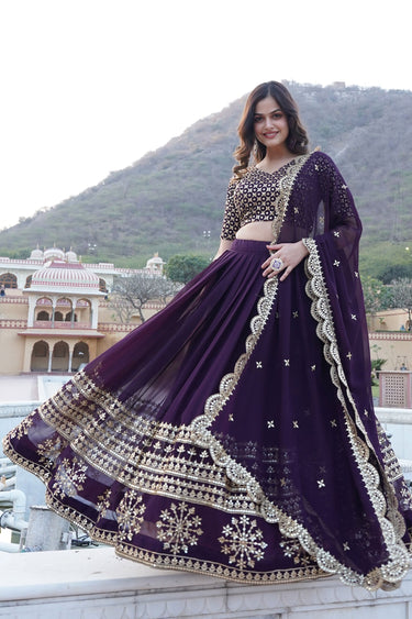 Attractive Function Wear Purple Color Sequins Work Georgette Lehenga Choli