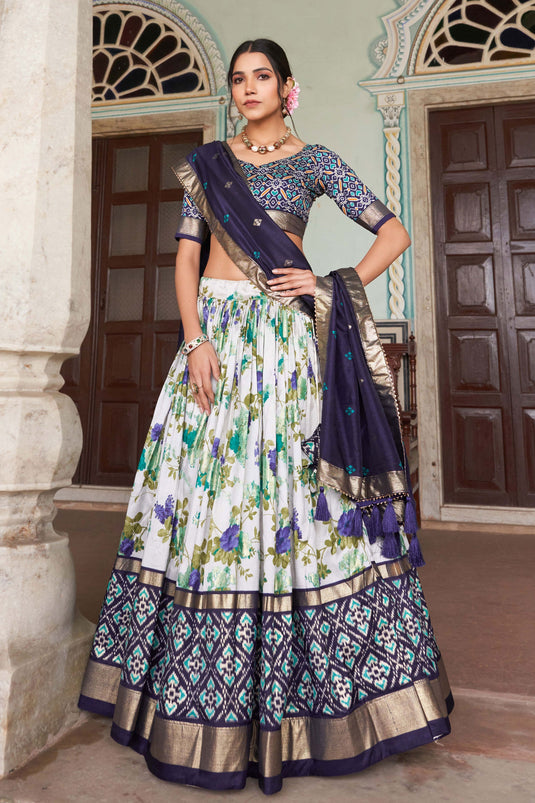 Amazing Floral And Patola Printed Work Multi Color Art Silk Fabric Lehenga Choli