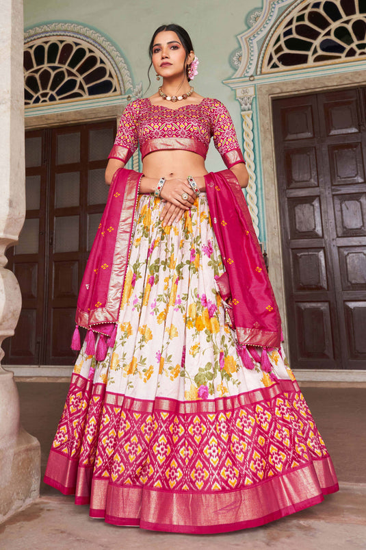 Trendy Multi Color Readymade Art Silk Lehenga Choli With Floral And Patola Printed Work