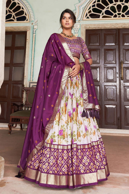 Soothing Floral And Patola Printed Multi Color Art Silk Fabric Readymade Lehenga Choli