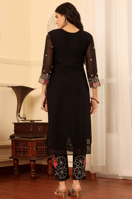Black Color Georgette Fabric Adorming Function Wear Salwar Suit
