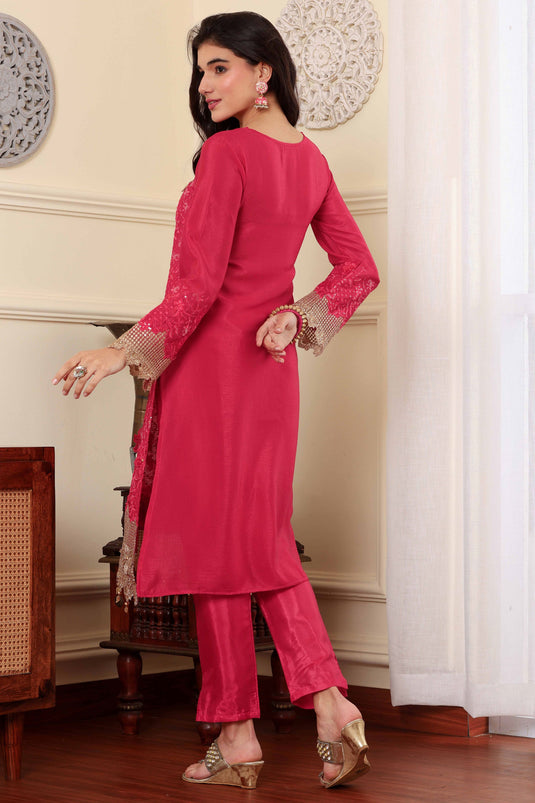 Chinon Silk Fabric Red Color Function Wear Winsome Salwar Suit