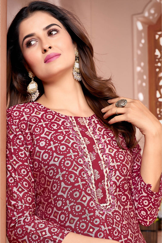 Komal Vora Maroon Color Enthralling Kurti With Bottom In Art Silk Fabric