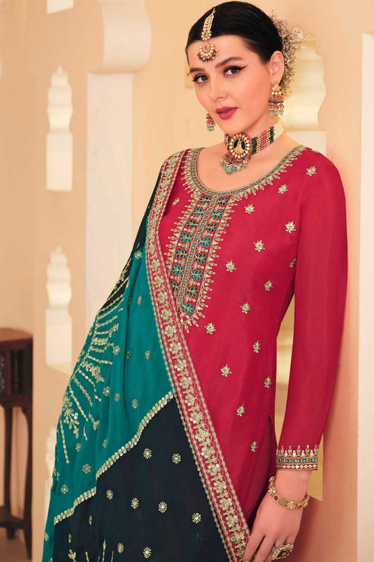 Charming Pink Color Chinon Fabric Pakistani Replica Suit