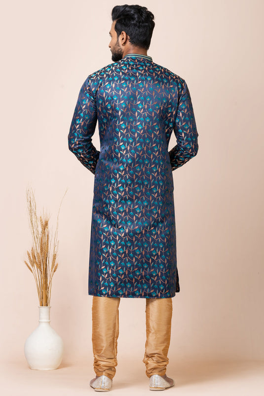 Beguiling Navy Blue Color Jacquard Fabric Readymade Kurta Pyjama