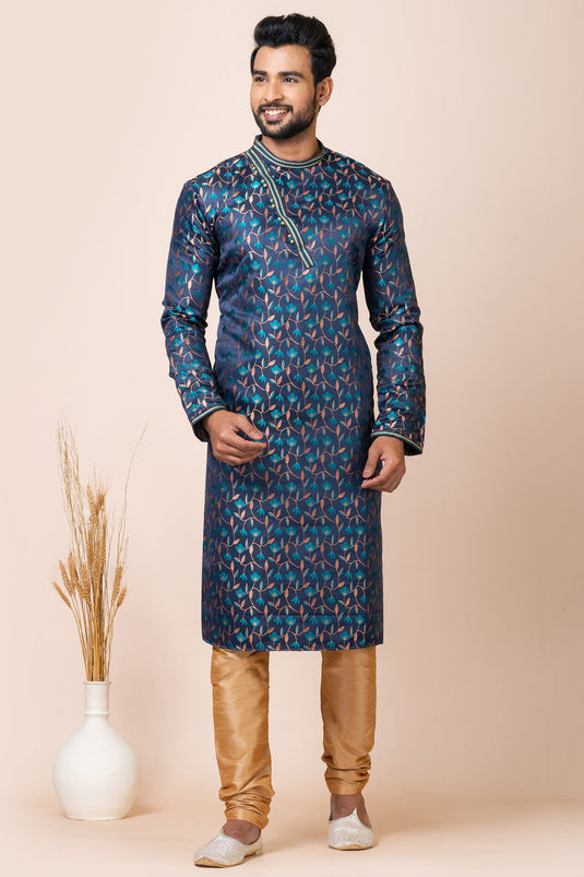 Beguiling Navy Blue Color Jacquard Fabric Readymade Kurta Pyjama