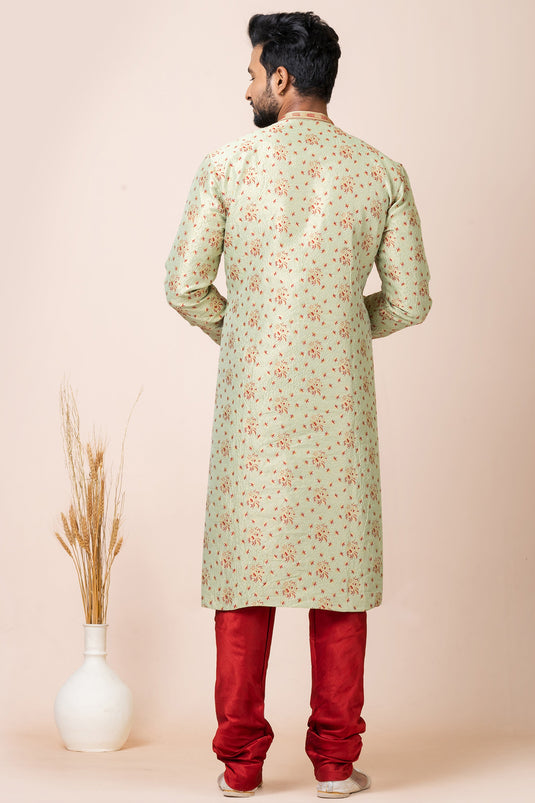 Incredible Jacquard Fabric Sea Green Color Readymade Kurta Pyjama