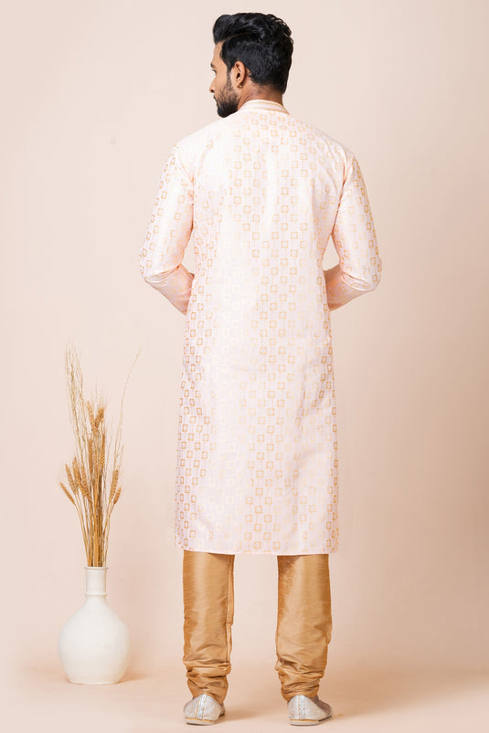 Engaging Peach Color Jacquard Fabric Readymade Kurta Pyjama