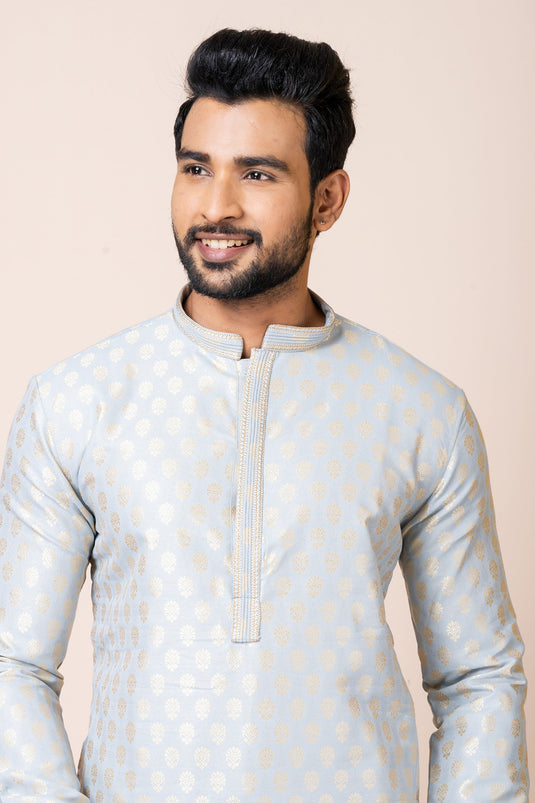 Winsome Jacquard Fabric Grey Color Readymade Kurta Pyjama