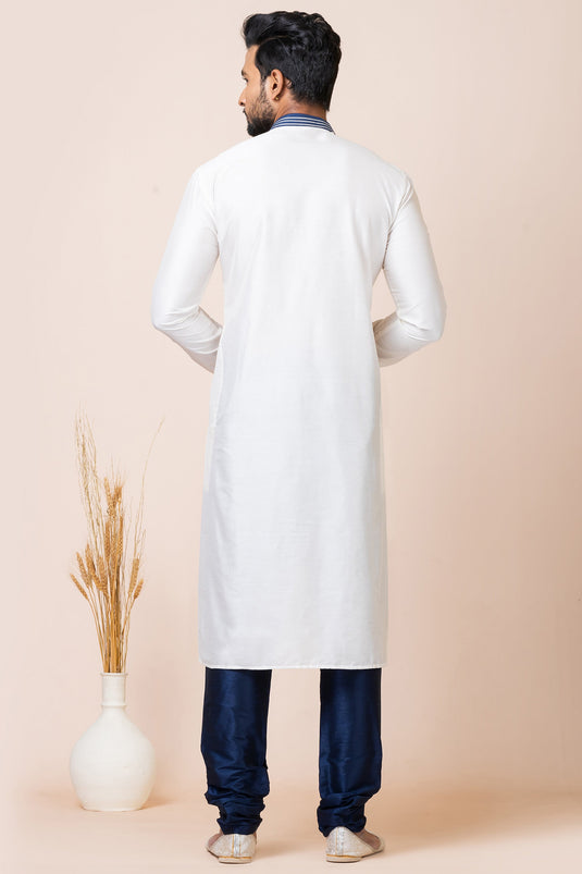 Marvellous Viscose Fabric Readymade Kurta Pyjama In White Color