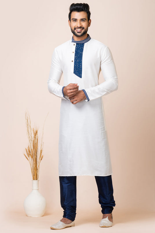 Marvellous Viscose Fabric Readymade Kurta Pyjama In White Color