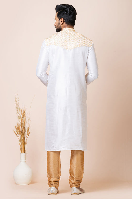 Amazing White Color Art Silk Fabric Readymade Kurta Pyjama