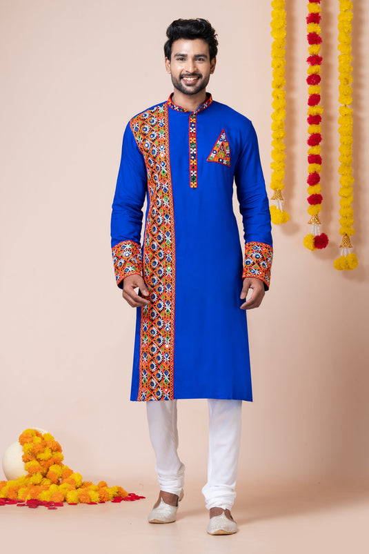 Heavy Rayon Fabric Blue Magnificent Readymade Men Kurta Pyjama