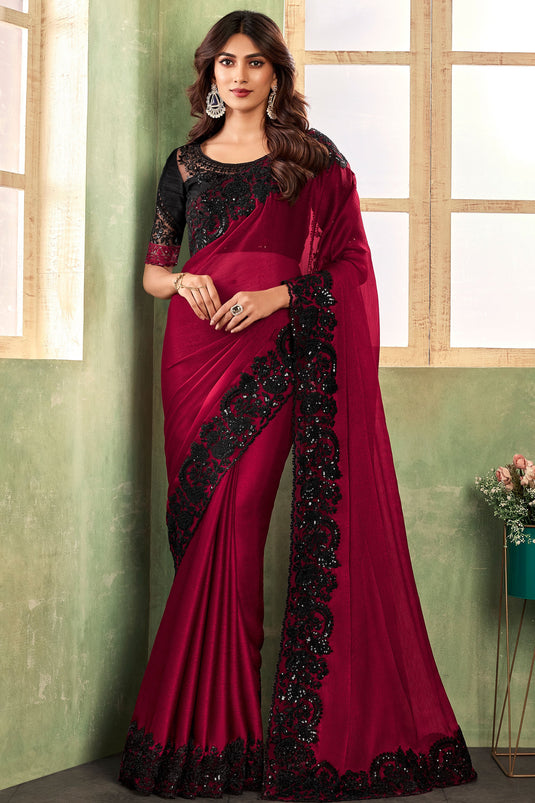 Chiffon Fabric Red Color Saree With Winsome Border Work