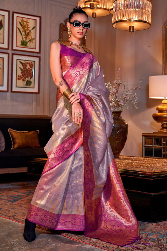 Opulent Lavender Charm Tissue Fabric Saree