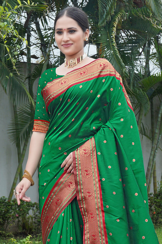 Incredible Weaving Work On Art Silk Fabric Green Saree