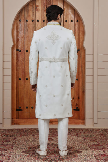 Cream Hand Embroidered Art Silk Groom Sherwani