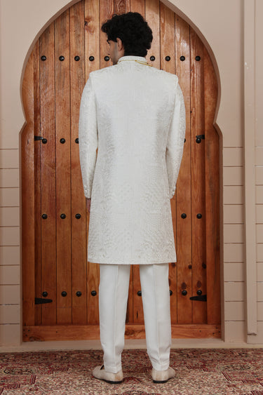 Classic Art Silk Off White Hand Embroidered Wedding Sherwani