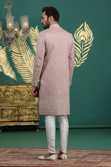 Pink Color Embroidered Sherwani Set