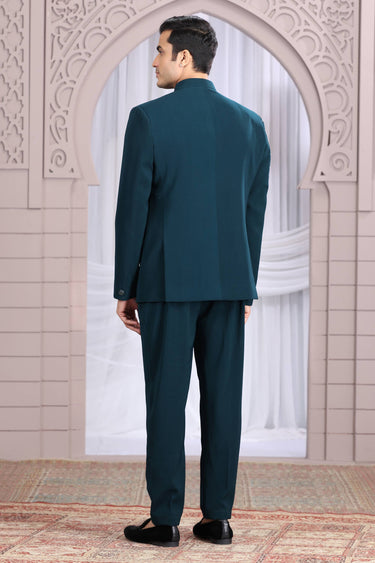 Teal Fancy Fabric Wedding Wear Readymade Indo Western Jodhpuri Suit