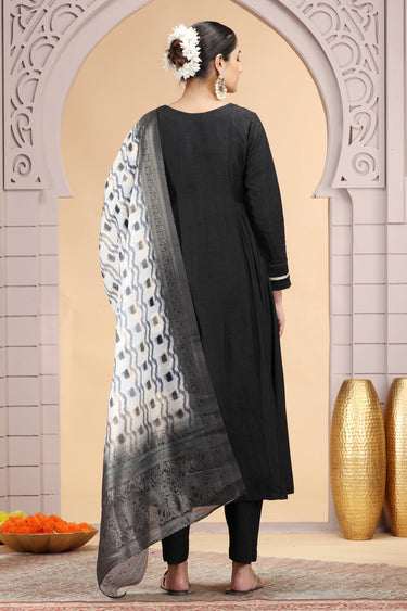 Chiffon Readymade Designer Salwar Suit In Black Color