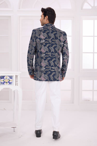 Navy Blue Wedding Wear Art Silk Readymade Jodhpuri Jacket