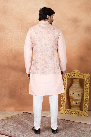 Beige Wedding Wear Jacquard Fabric Readymade Kurta And Aligadhi Pant For Men