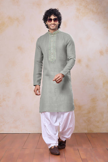 Sea Green Sangeet Wear Cotton Readymade Kurta With Patiyala Style Bottom For Men