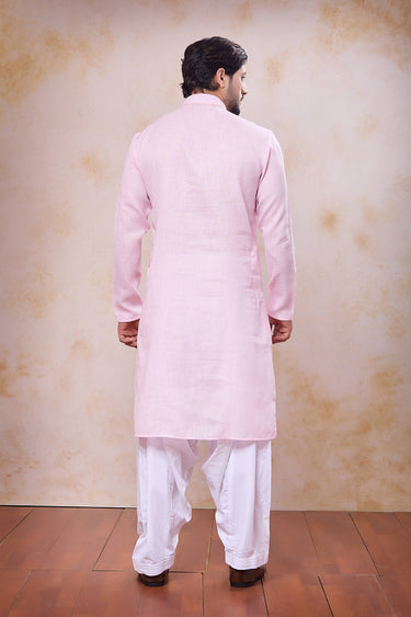 Embroidered Pink Sangeet Wear Readymade Kurta With Patiyala Style Bottom For Men