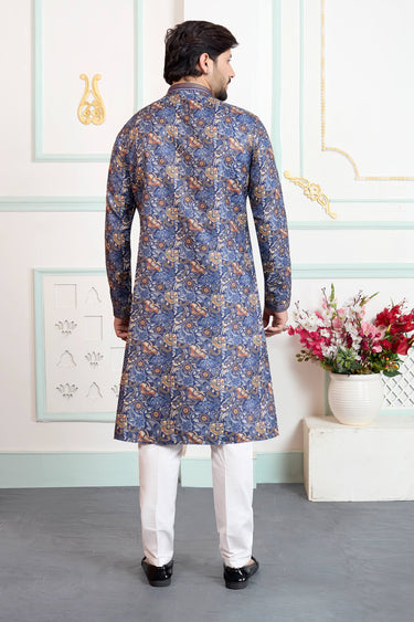 Blue Festive Wear Art Silk Fabric Readymade Kurta Pyjama For Men
