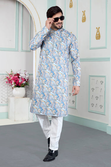 Art Silk Function Wear Multi Color Readymade Kurta With Aligadhi Pant For Men
