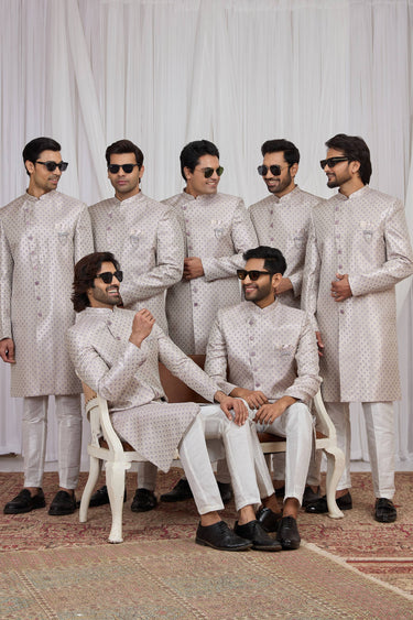 Jacquard Fabric Lavender Readymade Indo Western For Men