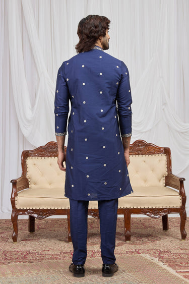 Embroidered Blue Festive Wear Readymade Kurta Pyjama With Stole For Men
