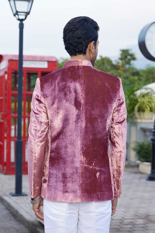 Velvet Fabric Pink Color Designer Readymade Jodhpuri Jacket