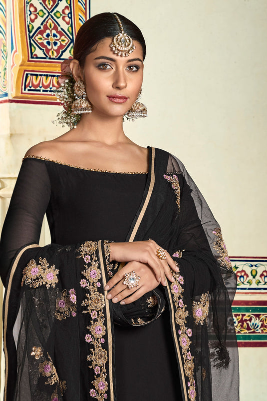 Beautiful Black Color Function Wear Palazzo Salwar Kameez In Georgette Fabric