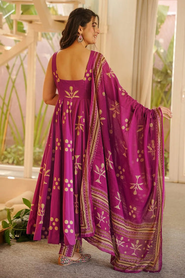 Elegant Magenta Printed Readymade Anarkali Suit With Dupatta